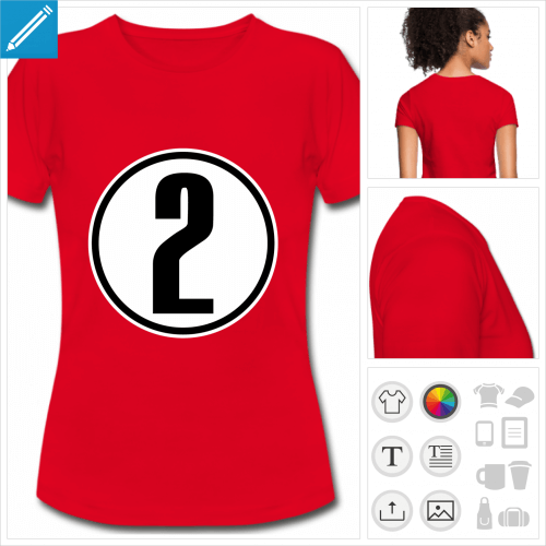 t-shirt rouge Numéro 2 personnalisable