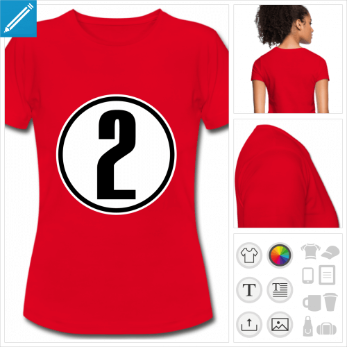 t-shirt rouge Numro 2 personnalisable