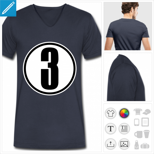 t-shirt manches courtes Chiffre 3 personnalisable, impression  l'unit