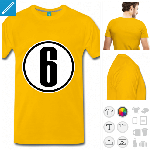 T-shirt numéro 6 dans un cercle opaque aux couleurs personnalisables, à imprimer en ligne.