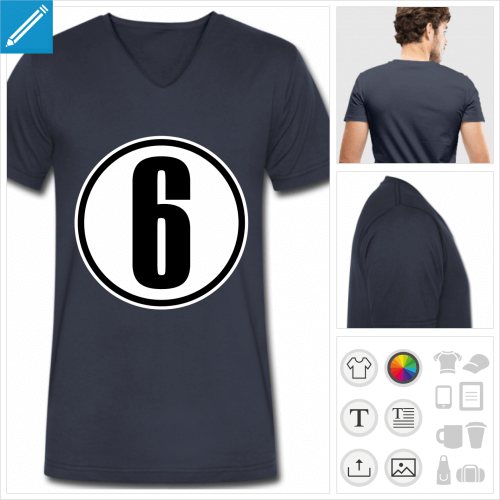 t-shirt bleu marine Numro 6  imprimer en ligne