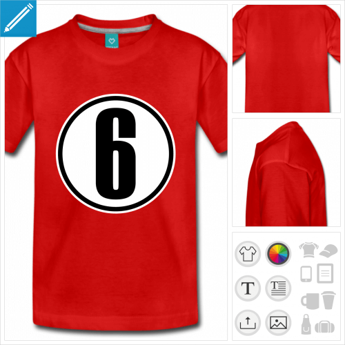 t-shirt pour adolescent Chiffre 6 à personnaliser et imprimer en ligne