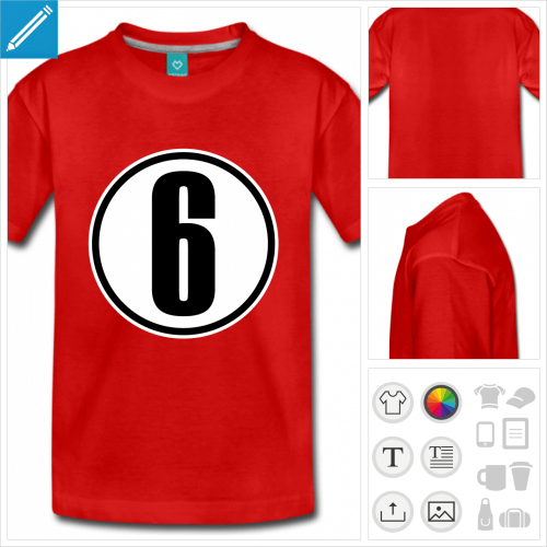 t-shirt pour adolescent Chiffre 6  personnaliser et imprimer en ligne