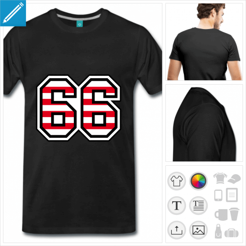 T-shirt numro 66 ray 3 couleurs  personnaliser et impriemr en ligne.