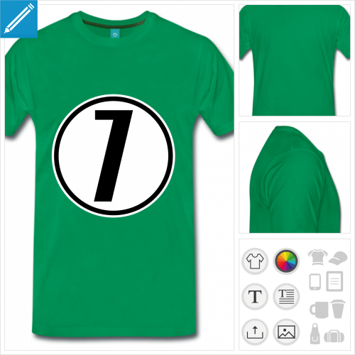 T-shirt numéro 7 à personnaliser en ligne, numéro 7 dans un cercle à imprimer.