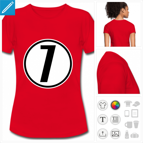 t-shirt rouge Numéro 7 à personnaliser et imprimer en ligne