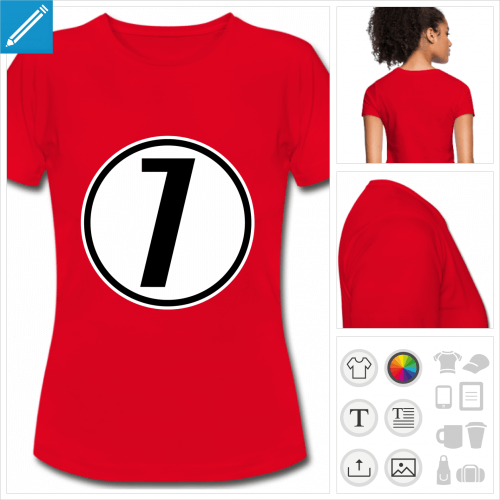 t-shirt rouge Numro 7  personnaliser et imprimer en ligne