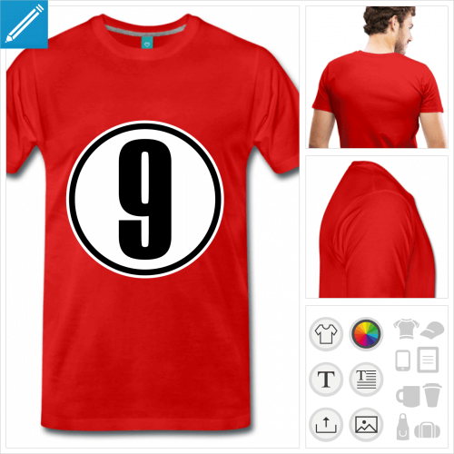 T-shirt numro 9  personnaliser en ligne. Motif numro 2 couleurs et cercle.