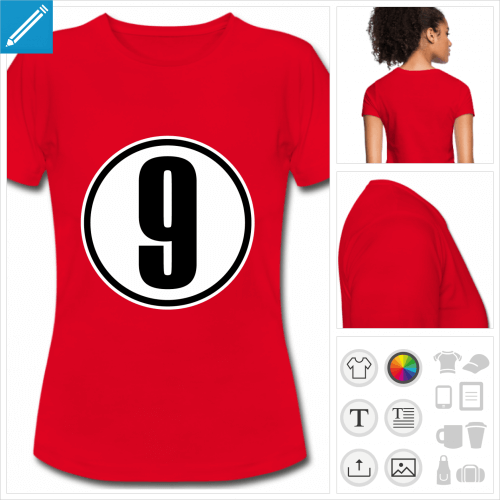 t-shirt rouge Numro 9  personnaliser