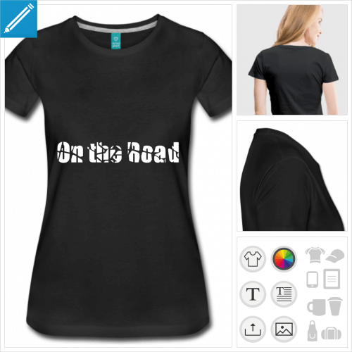 t-shirt noir citation road à personnaliser, impression unique
