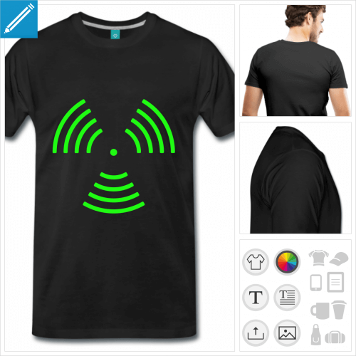 T-shirt ondes musicales rparties autour d'un cercle, symbole ondes une couleur personnalisable.