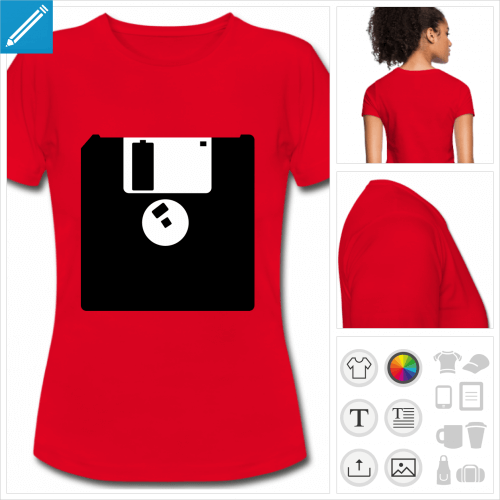 t-shirt rouge disquette personnalisable, impression  l'unit
