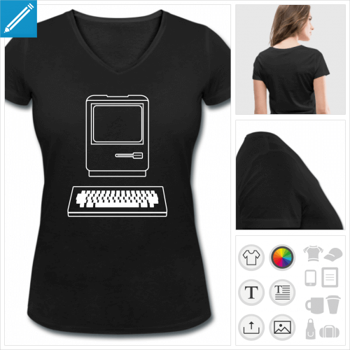 t-shirt col en v ordinateur  personnaliser et imprimer en ligne