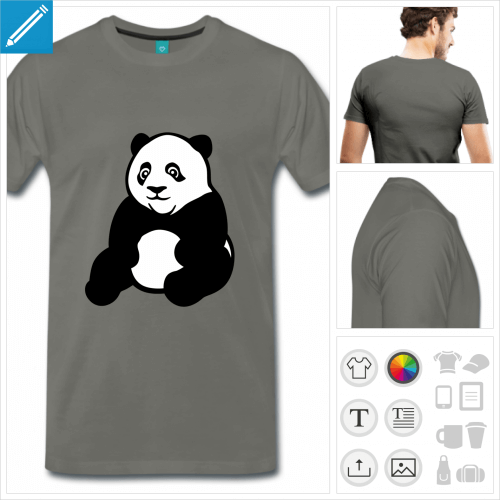 T-shirt panda assis kawaii  imprimer en ligne. Crez votre t-shirt panda.