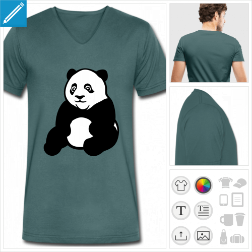 t-shirt col v panda assis  crer soi-mme