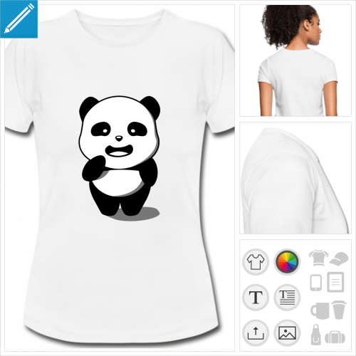 t-shirt femme panda personnalisable, impression  l'unit