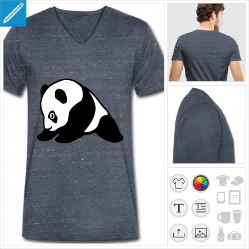 t-shirt bleu panda  personnaliser, impression unique