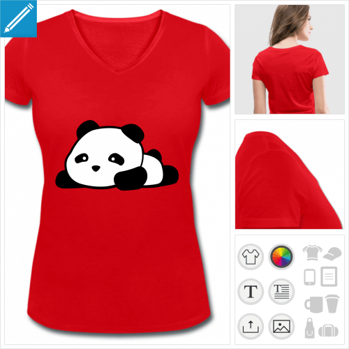 t-shirt rouge panda à personnaliser, impression unique