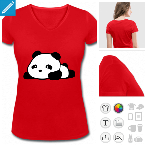 t-shirt rouge panda  personnaliser, impression unique