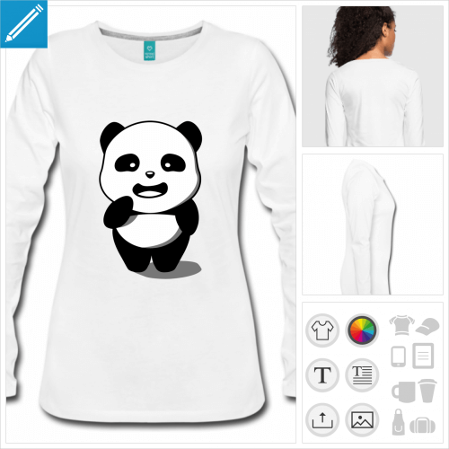 t-shirt manches longues panda personnalisable, impression  l'unit