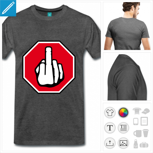 T-shirt panneau fuck, panneau stop et picto de doigt d'honneur.