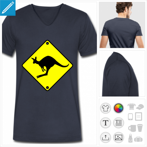 T-shirt panneau kangourou, faux panneau de signalisation avec un kangourou stylis,  personnaliser en ligne.