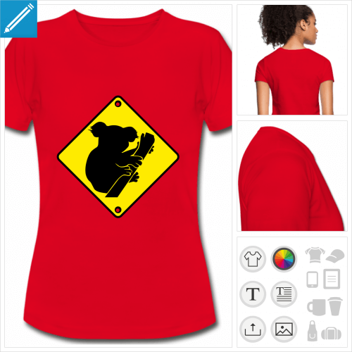 T-shirt panneau koala, faux panneau routier avec un koala de profil sur sa branche,  imprimer en ligne.