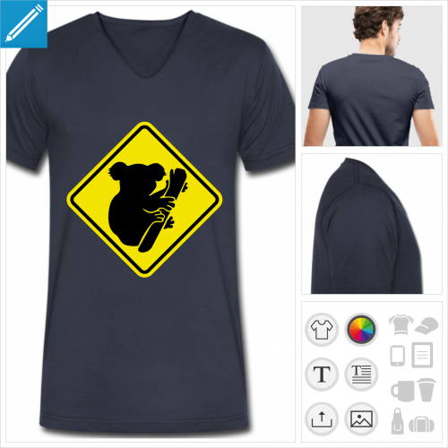 t-shirt bleu marine koala  imprimer en ligne