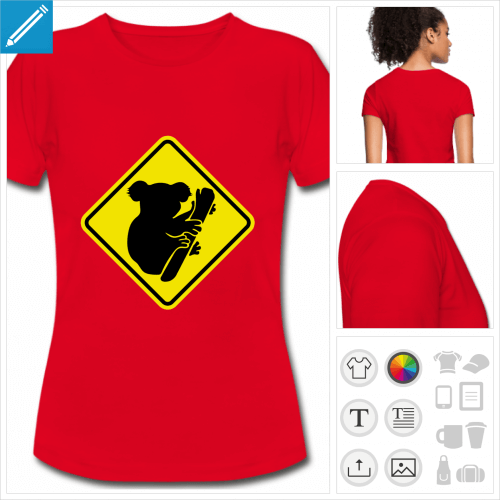 t-shirt rouge koala à personnaliser en ligne