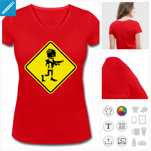 t-shirt femme panneau zombies à personnaliser