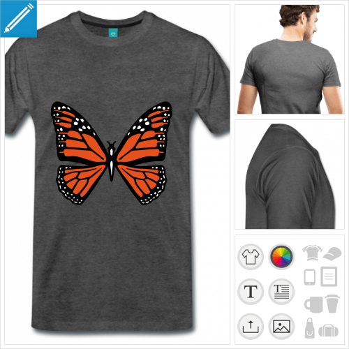 T-shirt papillon aux ailes oranges et noires,  personnaliser et imprimer en ligne.