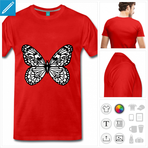 T-shirt papillon  imprimer en ligne, papillon noir et blanc simple opaque.