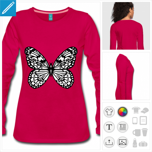 t-shirt femme rose papillon simple  crer en ligne