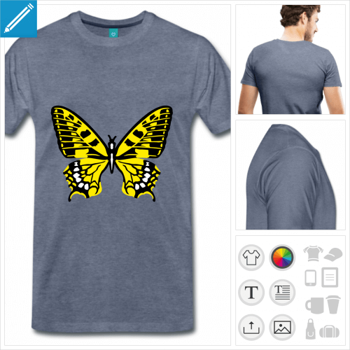 T-shirt papillon jaune et noir aux couleurs personnalisables  imprimer en ligne.