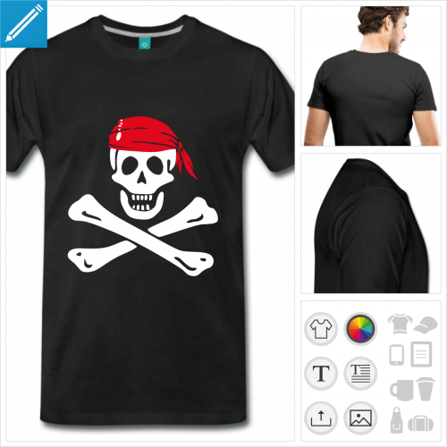 T-shirt pirate avec un bandeau rouge et un jolly roger classique.
