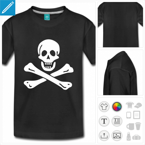 t-shirt manches courtes tte de mort  personnaliser