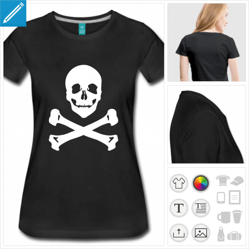 t-shirt noir pirate os croisés à créer soi-même