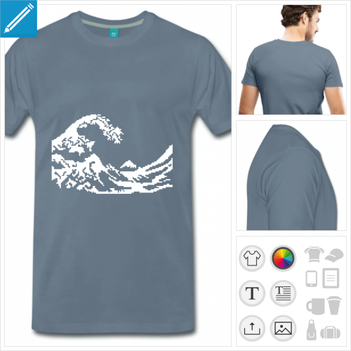 t-shirt marine vague pixel  personnaliser en ligne