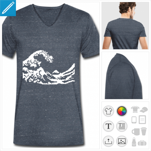 t-shirt homme hokusai pixel personnalisable