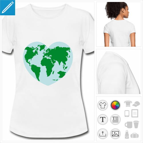 T-shirt plante Terre en forme de cur, motif cologie  imprimer en ligne.