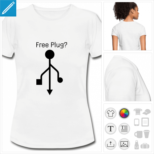 t-shirt blanc simple plug blague  personnaliser, impression unique