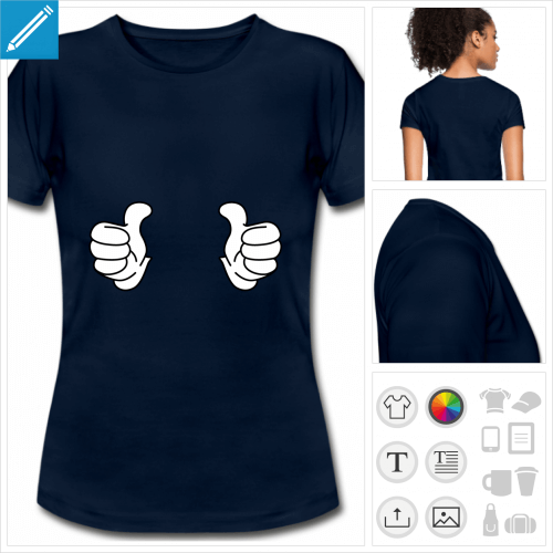 t-shirt femme pouces en l'air personnalisable, impression  l'unit