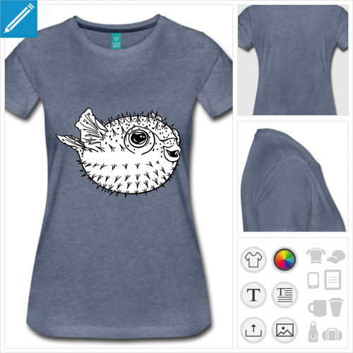 t-shirt femme fugu personnalisable, impression  l'unit