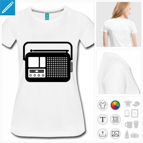 t-shirt femme radio vintage personnalisable, impression  l'unit