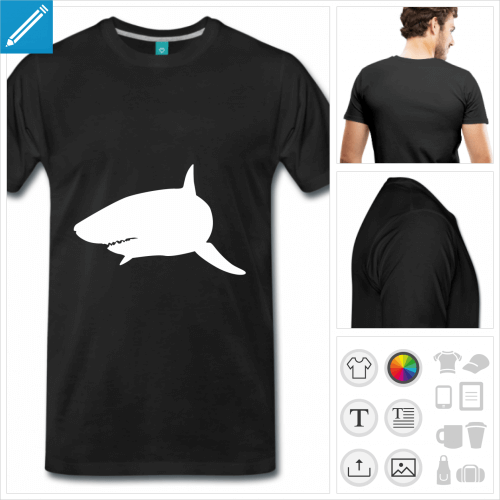 T-shirt requin, picto de requin blanc stylis  personnaliser et imprimer en ligne.