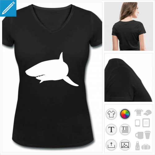 t-shirt col v requin personnalisable