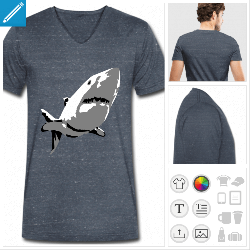 t-shirt noir requin blanc  personnaliser, impression unique