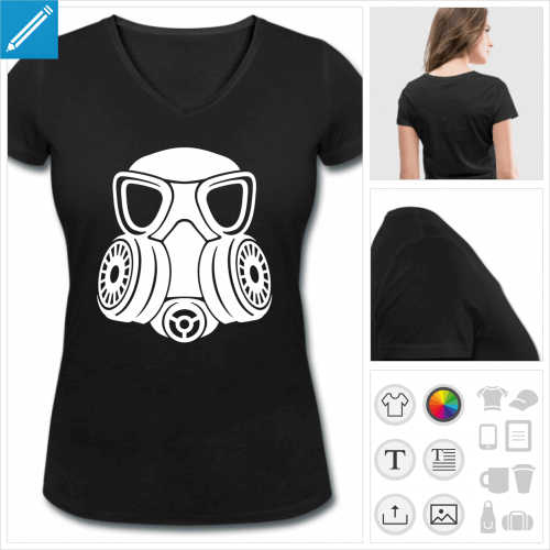 t-shirt col v masque  gaz  imprimer en ligne