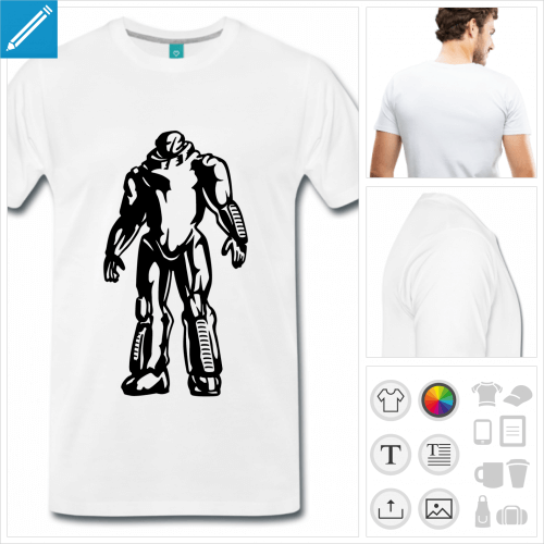 T-shirt robot personnalisable  imprimer en ligne, robot en armure de compat dessin de trois quarts.
