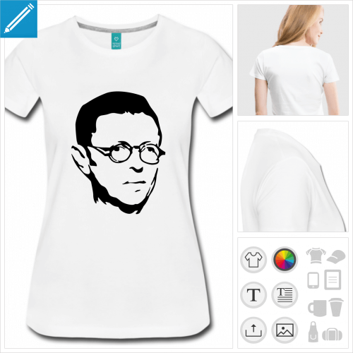 T-shirt Sartre, portrait de Jean-Paul Sartre jeune,  imprimer en ligne.